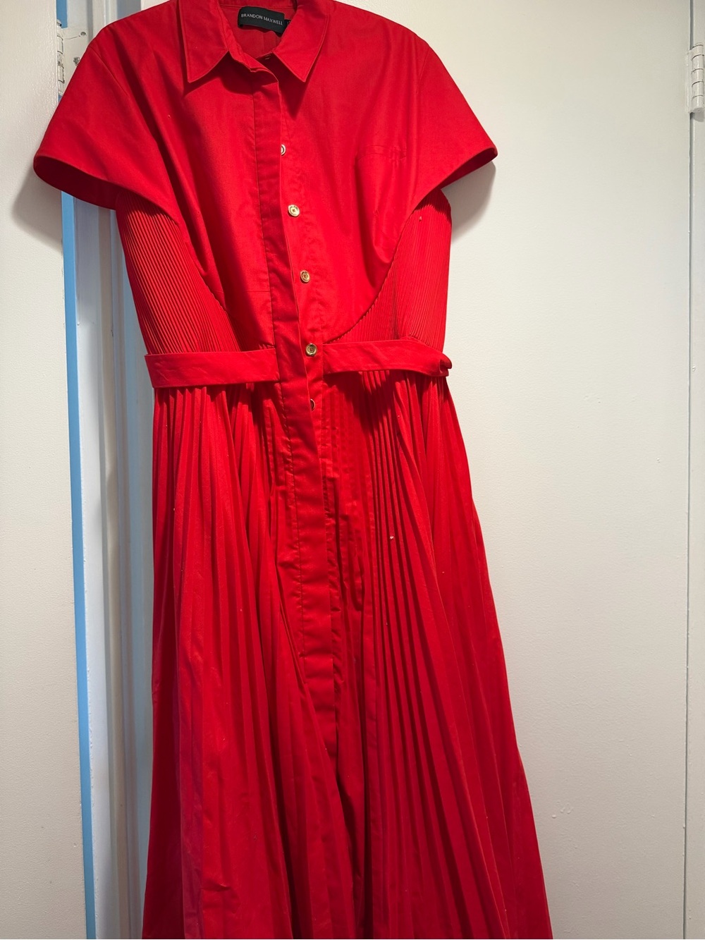 Brandon Maxwell Red Pleated Shirt Dress